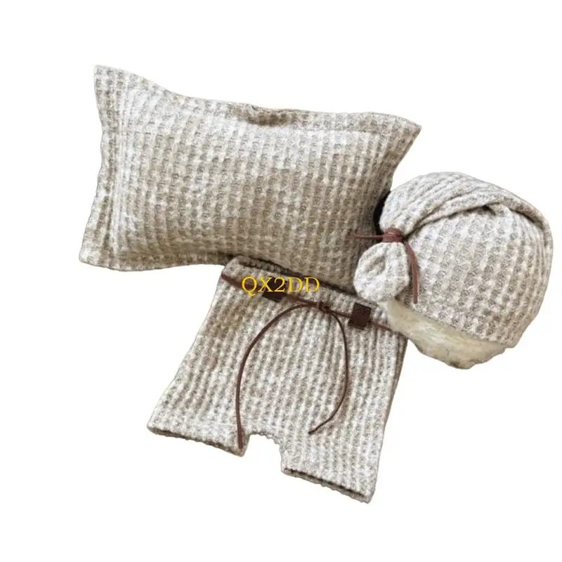 QX2D Gorro punto, almohada, pantalones, sesión fotos, ropa, accesorios fotografía para 0-3 meses - imagen 5