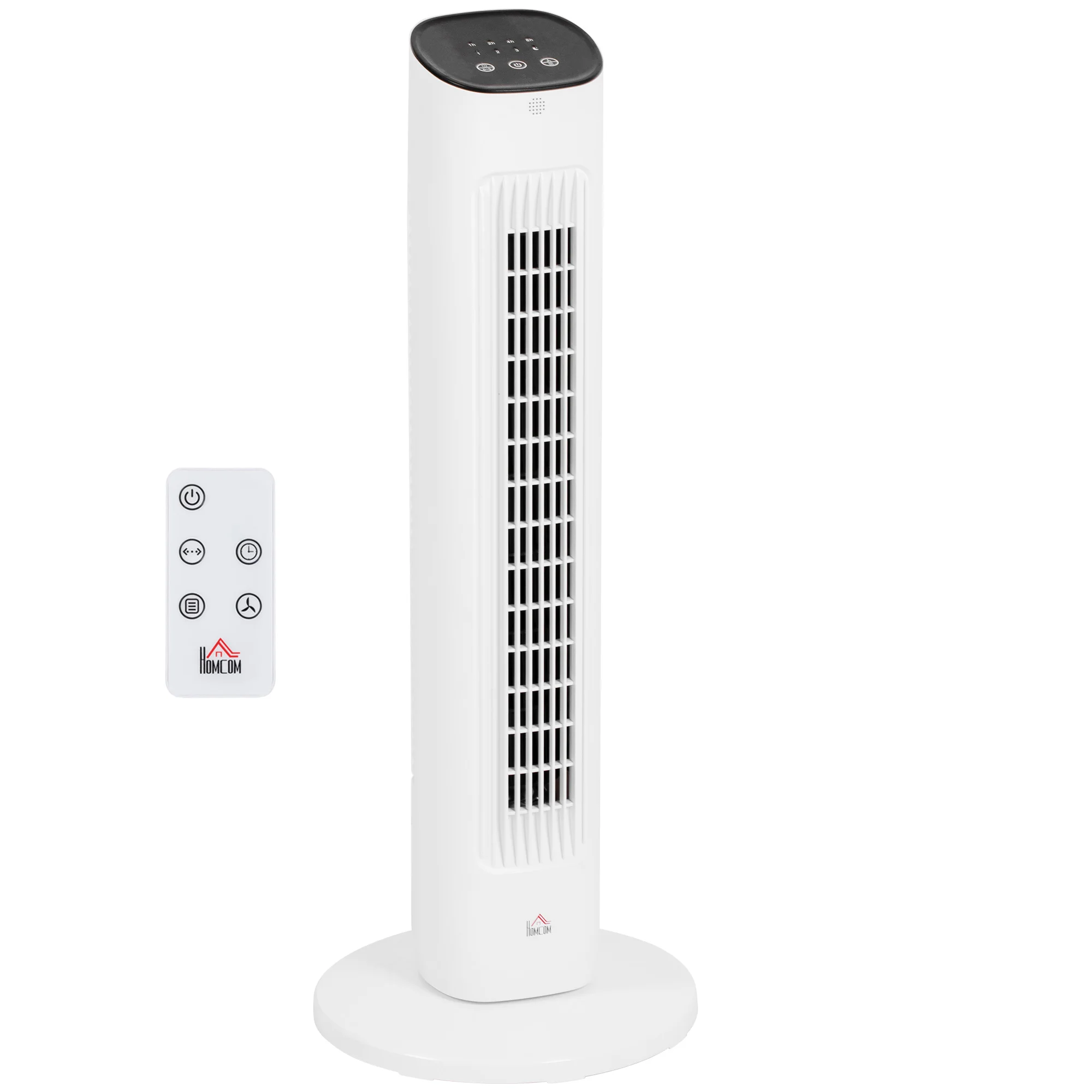 HOMCOM Ventilador de Torre 50W con Control Remoto Ventilador Silencioso con 3 Velocidades Temporizador 15h Oscilación 85° Pantalla LED 30x30x78 cm Blanco - imagen 2