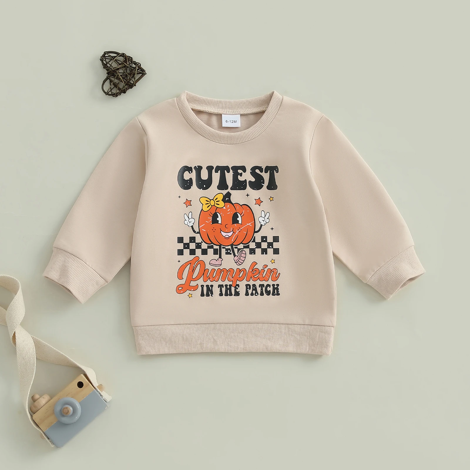 Sudadera de Halloween para niñas pequeñas con estampado de calabaza fantasma, elegante, holgada, informal, con cuello redondo, manga larga - imagen 2