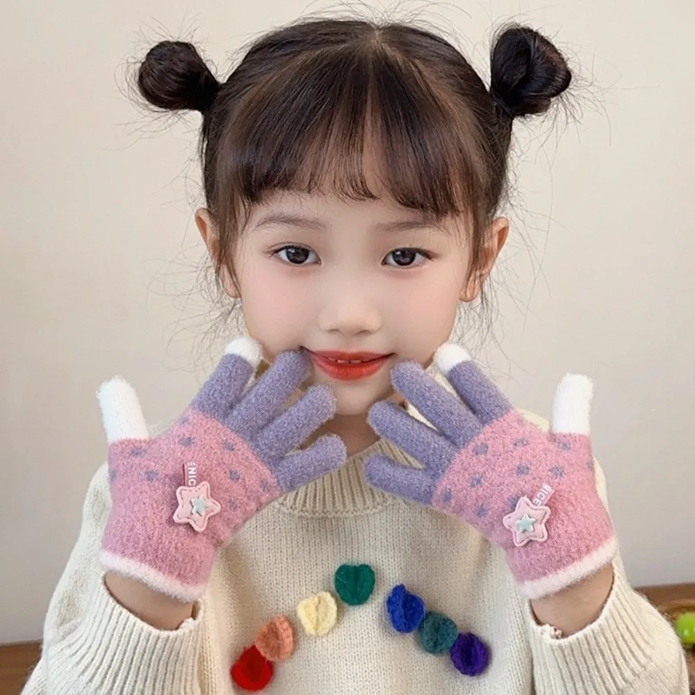 Guantes de punto con dibujos animados para niños, cálidos guantes con dedos completos para deportes al aire libre, gruesos, a prueba de viento, para invierno - imagen 5