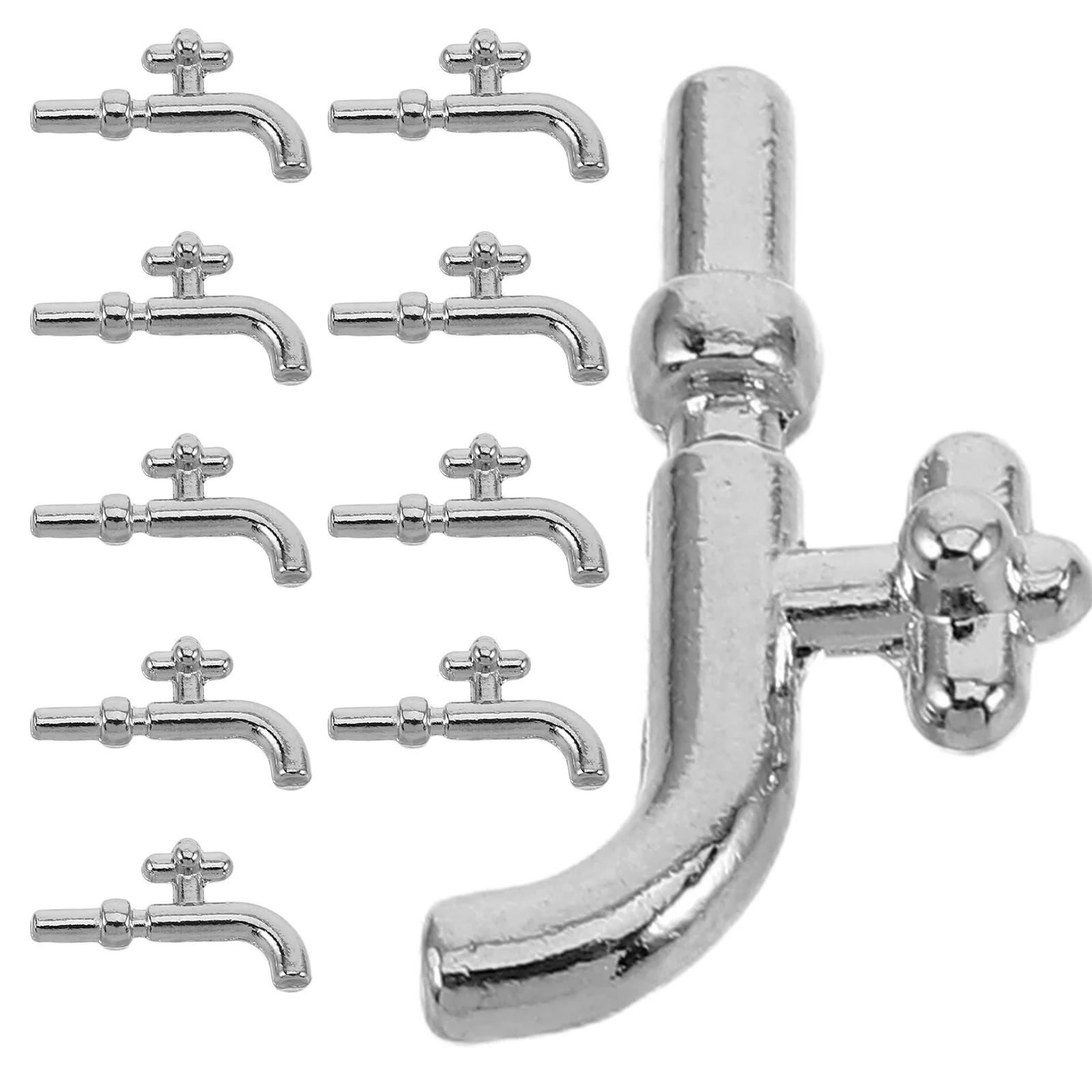 10 Uds. De decoración de grifo en miniatura, grifo falso realista de un solo mango para bricolaje, accesorios de cocina y baño, microadorno de paisaje