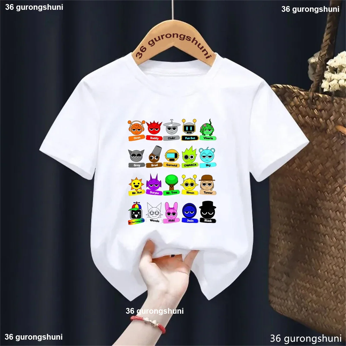 2025 Sun Sprunki Camiseta estampada niñas/niños Kawaii ropa para niños juego de música amante camiseta Harajuku camisa verano camiseta sólida - imagen 4