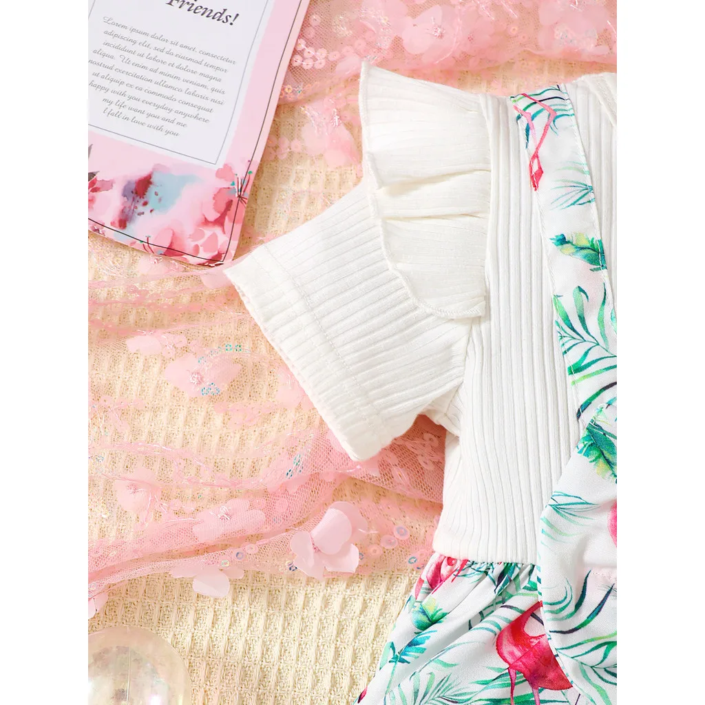 Vestido de verano para niña pequeña, 2 uds., manga corta, estampado de flamenco con lazo, diadema, ropa diaria para niña de 0 a 3 años - imagen 5