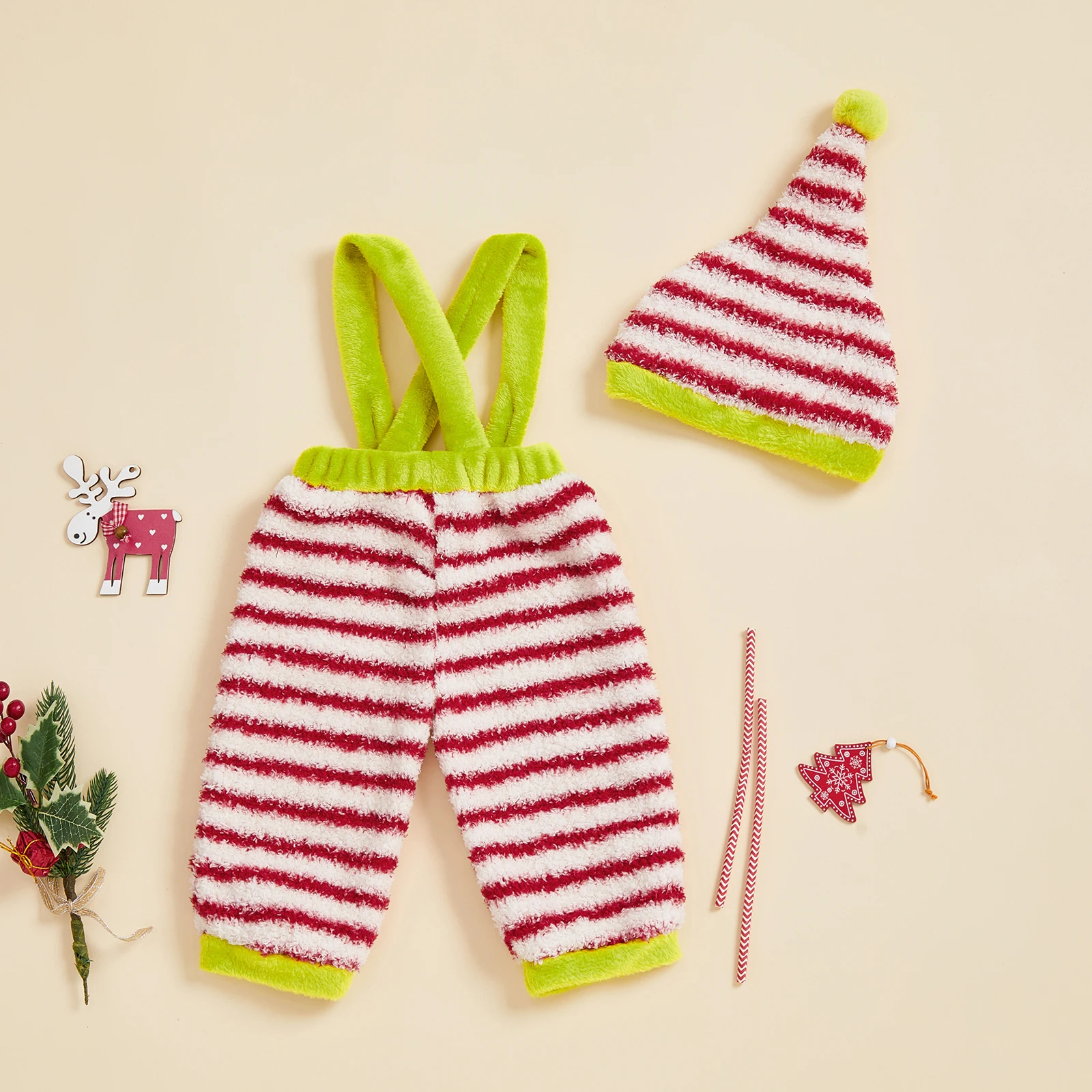 Tregren Conjunto de Navidad para bebé - felpa a rayas - imagen 2