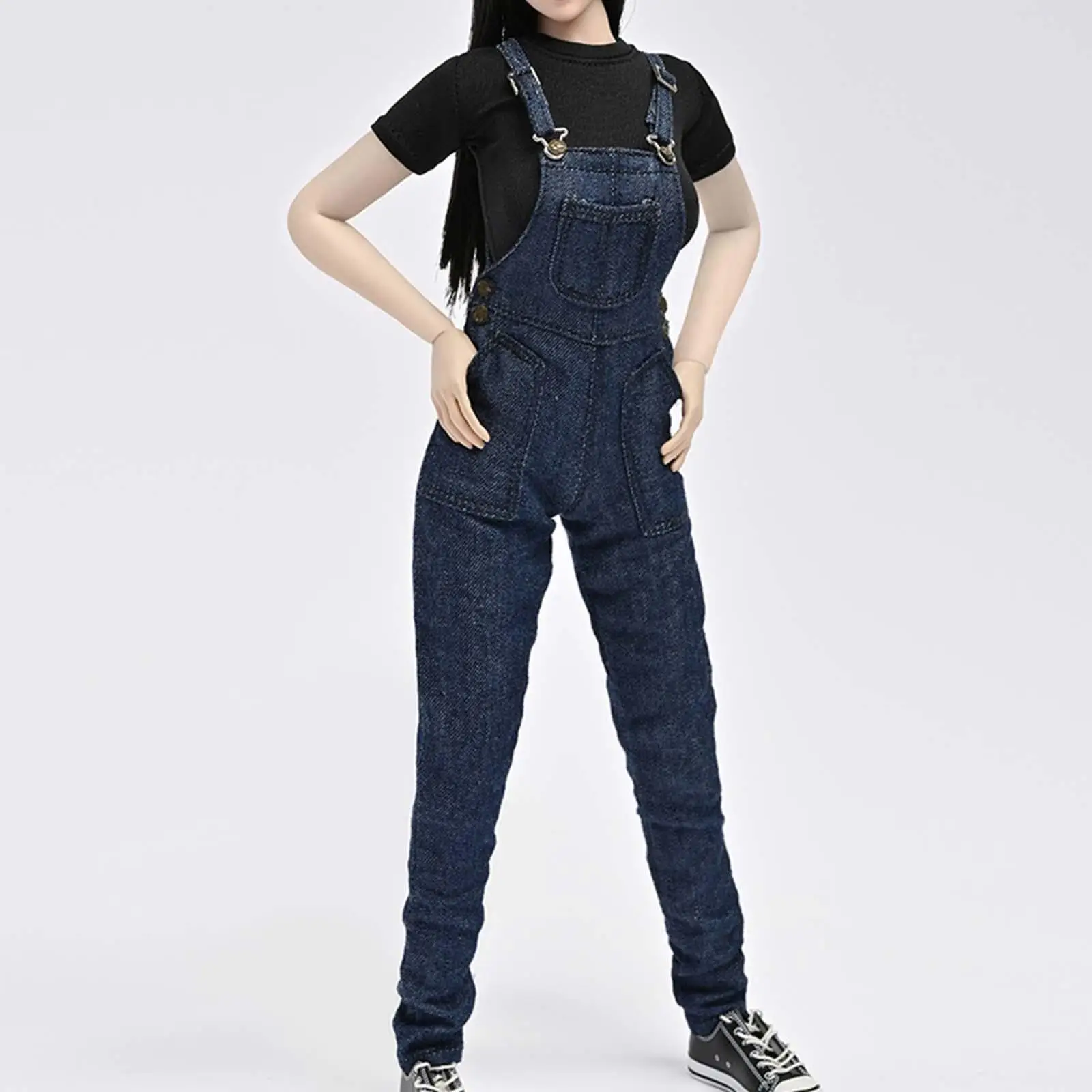 Camiseta y pantalones vaqueros con tirantes para mujer, ropa en miniatura hecha a mano para muñecas de 12 pulgadas, accesorios de vestir, 2 unidades, 1/6 - imagen 3