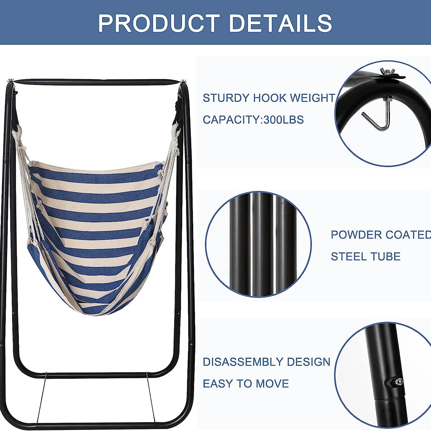 Silla tipo hamaca con soporte, columpio y silla resistentes para interiores y exteriores, resistente a la intemperie, carga máxima de 200 libras para columpio - imagen 4