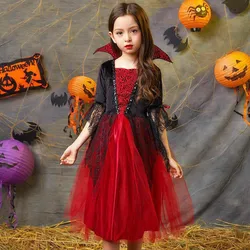 Disfraz de vampiro para niño con falda tul rojo y negro