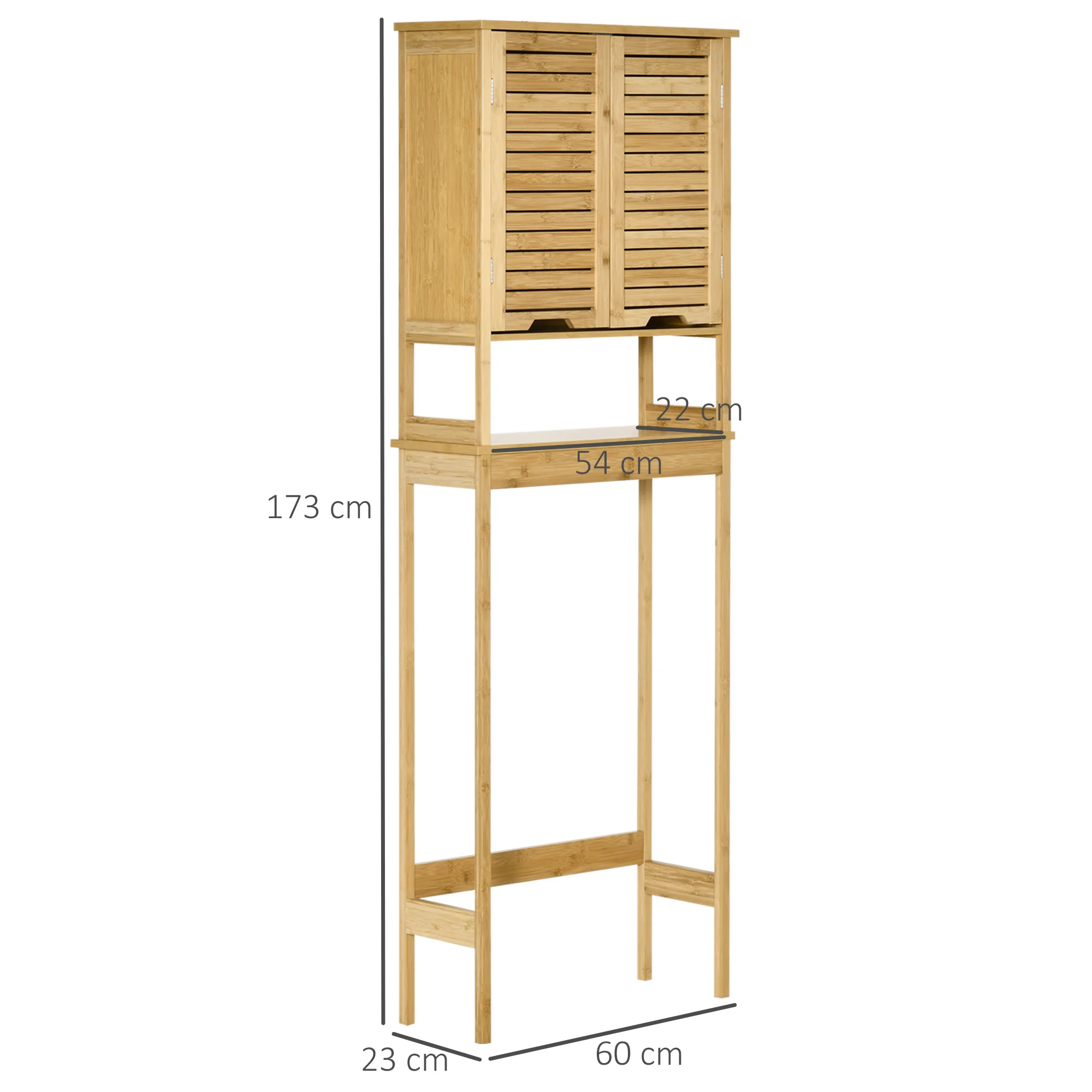 kleankin Mueble de Bambú sobre Inodoro Armario Alto para Lavadora con 2 Puertas 1 Balda Interior y 1 Estante de Almacenaje para Baño 60x23x173 cm Natural - imagen 3