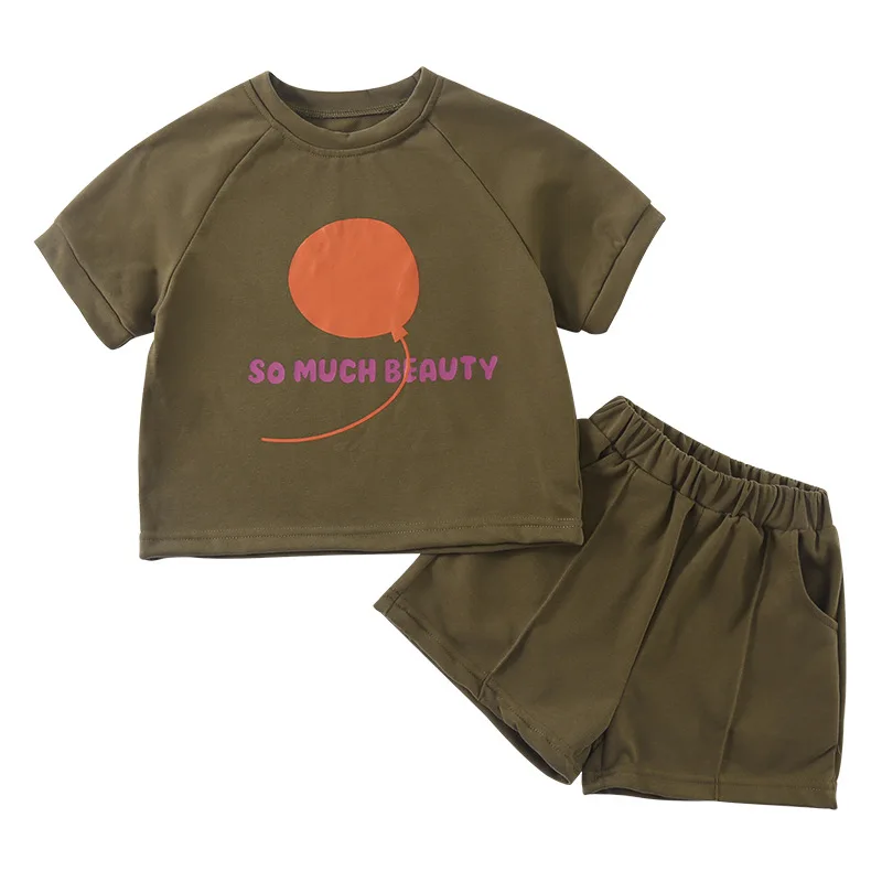 Conjuntos de verano para hermano y hermana, camiseta deportiva holgada lisa de manga corta y pantalones cortos, conjunto de ropa de algodón para niña y niño de 2 uds. - imagen 4