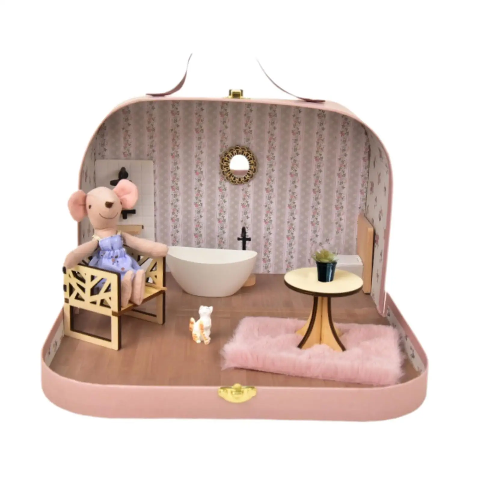 Miniature Dollhouse Bathroom Bathtub Model Playset Doll House Toilet Dollhouse Accessories for 1/12 Scale Garden Play Houses