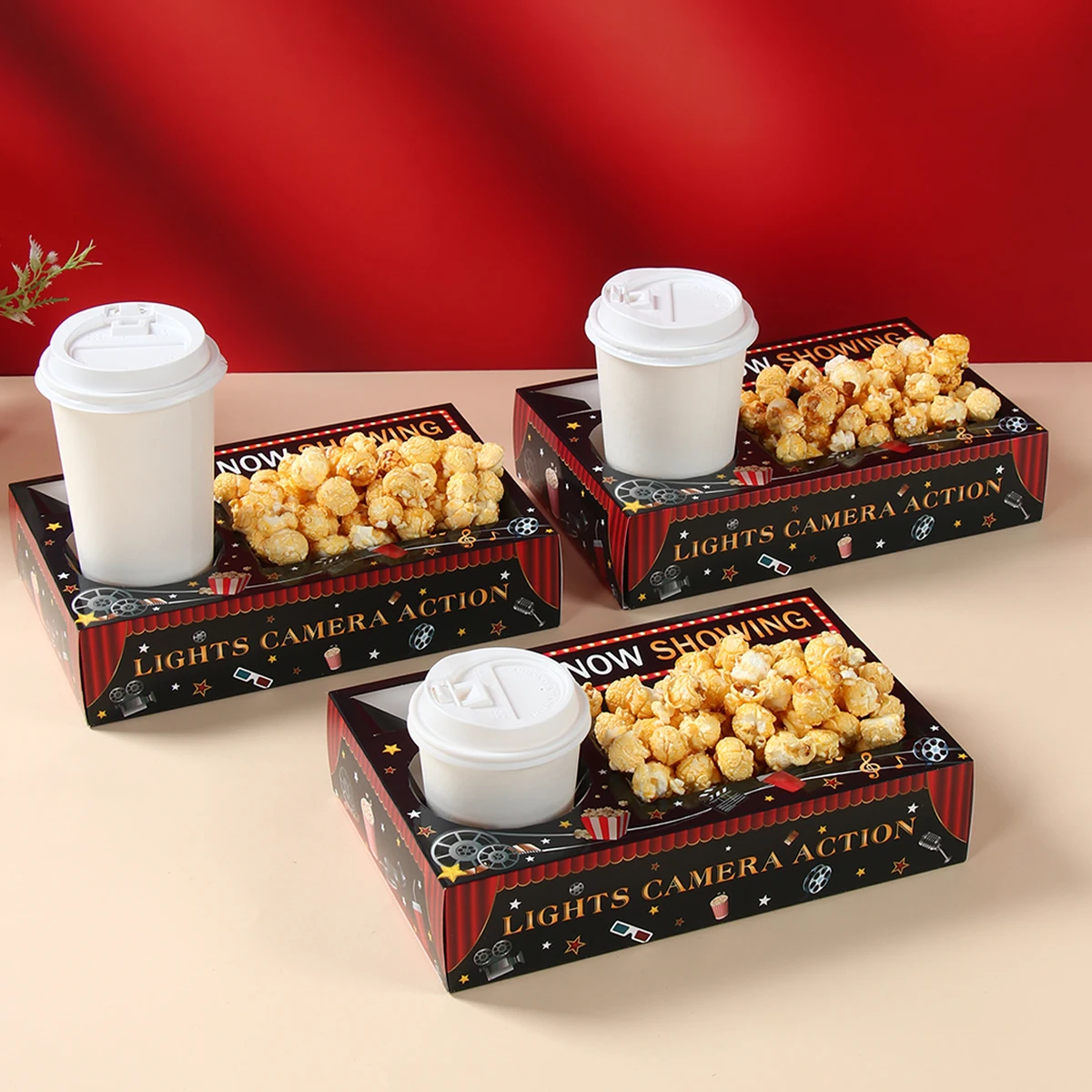 Bandeja de papel para bebidas y aperitivos nocturnos de película, bandeja de aperitivos para cine, suministros para fiestas temáticas nocturnas, decoración de bandeja para fiesta de cumpleaños, 6 uds. - imagen 5