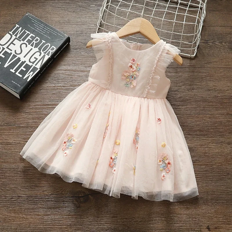 Vestido princesa bordado para niña – Verano sin mangas