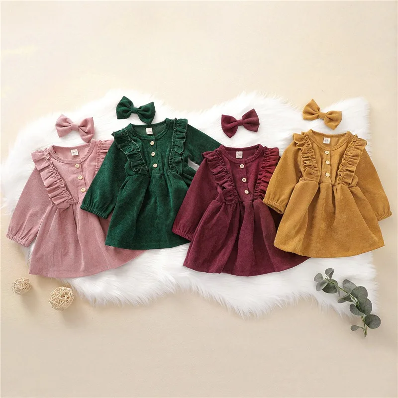Nuevo vestido de otoño para niñas: lindo vestido de princesa de manga larga de pana, vestido de chaleco elegante para niños, cómodo y versátil.