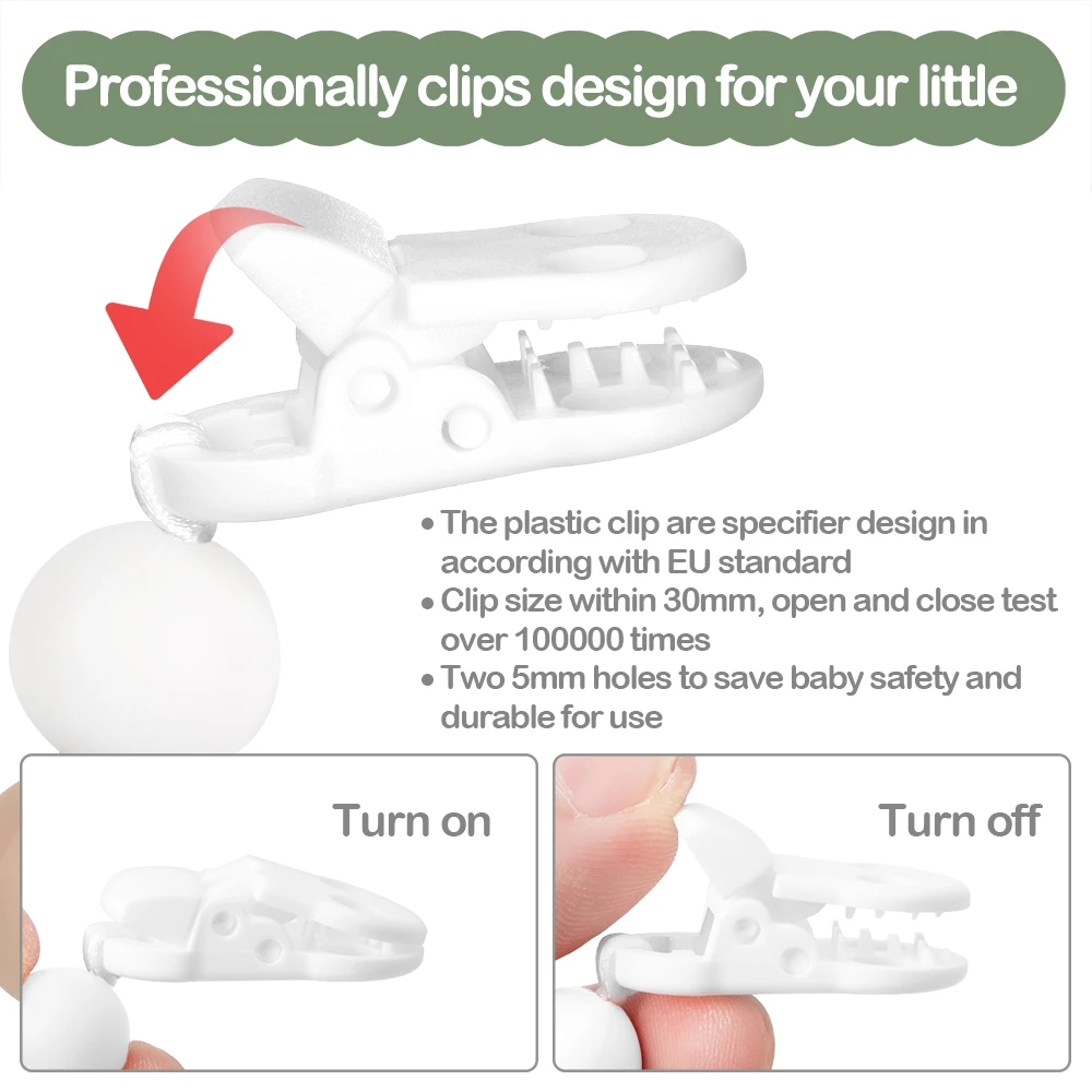 TRYR.HU, 2 uds., cadena para chupete de silicona, soporte para pezones, juguete para la dentición de lactancia para bebé, mordedor de silicona, Clip de cadena para chupete infantil con caja - imagen 5