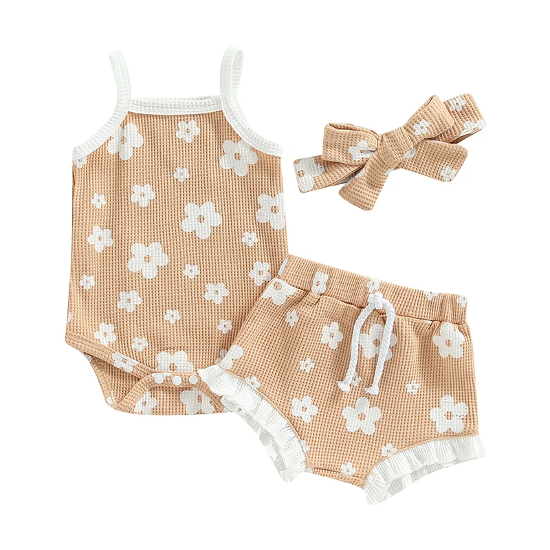 Conjunto peleles verano niña sin mangas floral tirantes diadema