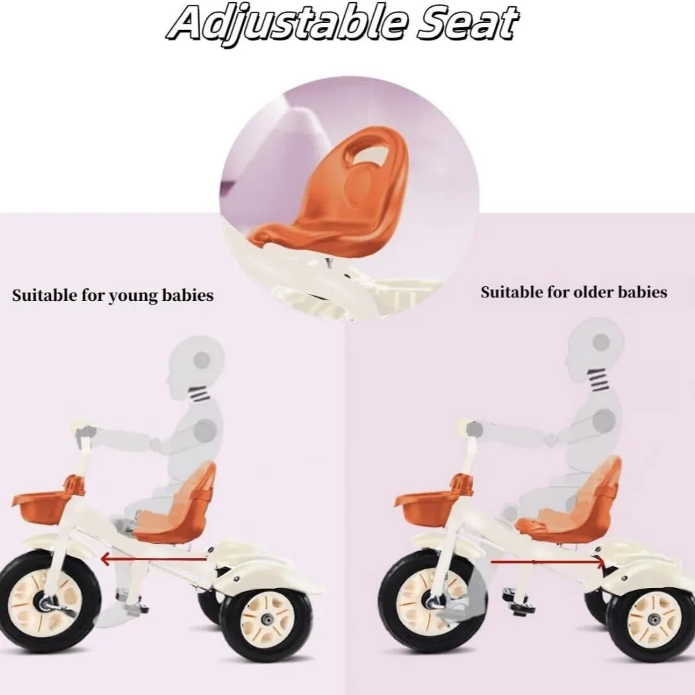 Triciclo 2 en 1 para niños, triciclo con asa de empuje, cestas de almacenamiento de asiento ajustables, bicicleta de equilibrio, regalo de cumpleaños para niño y niña - imagen 3