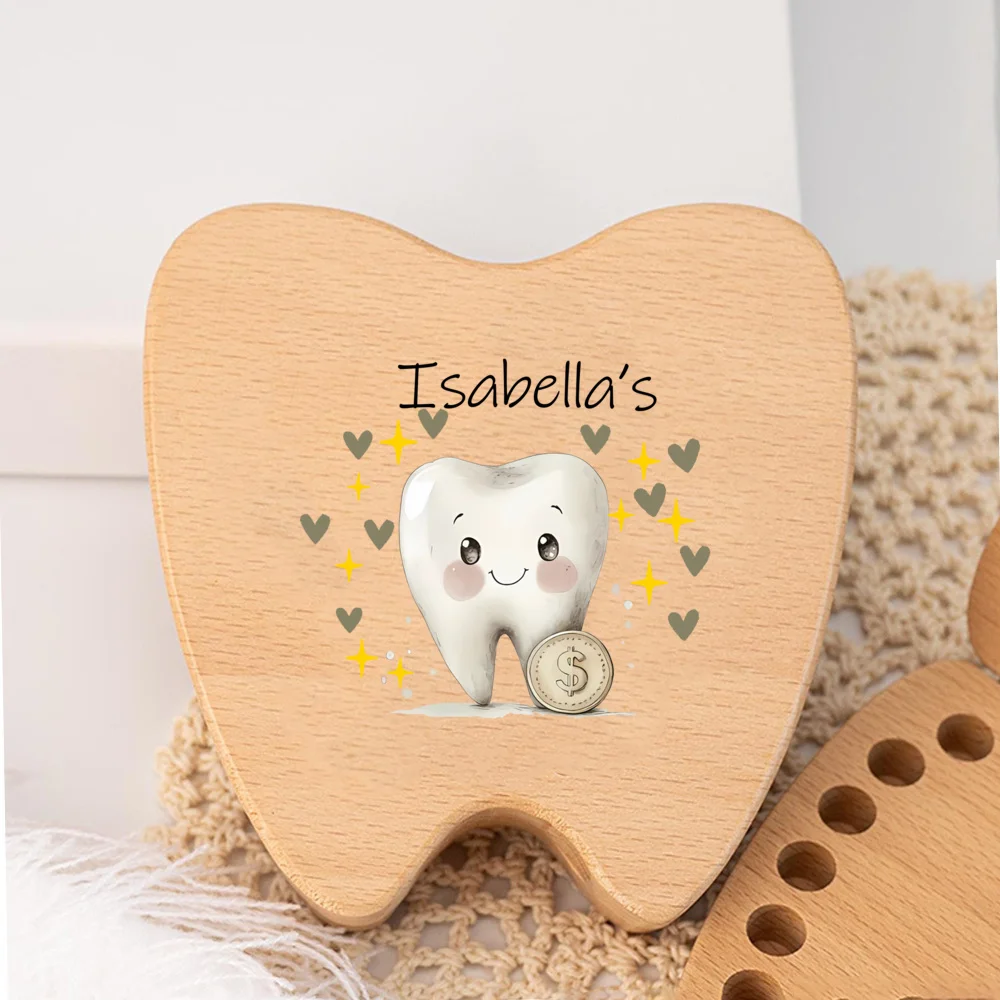 Caja de recuerdo de dientes personalizada, regalo para Baby Shower, primera caja de almacenamiento de corte de pelo y dientes, regalo personalizado, caja de Hada de los dientes de madera - imagen 4