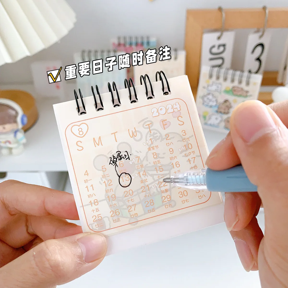 Ins-Mini Calendario de escritorio Vintage 2024, portátil, creativo, rasgable, 365 hojas, accesorios de escritorio de oficina para estudiantes - imagen 4