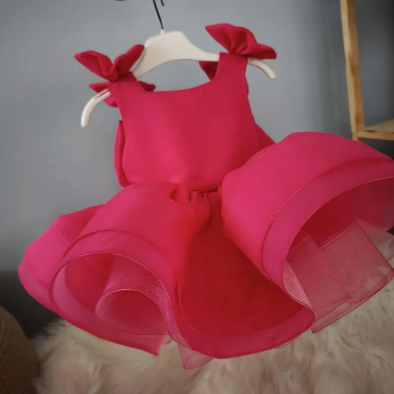Vestido rojo hecho a mano para niñas: vestido para ocasiones especiales con detalle de lazo para fiesta de boda - imagen 5
