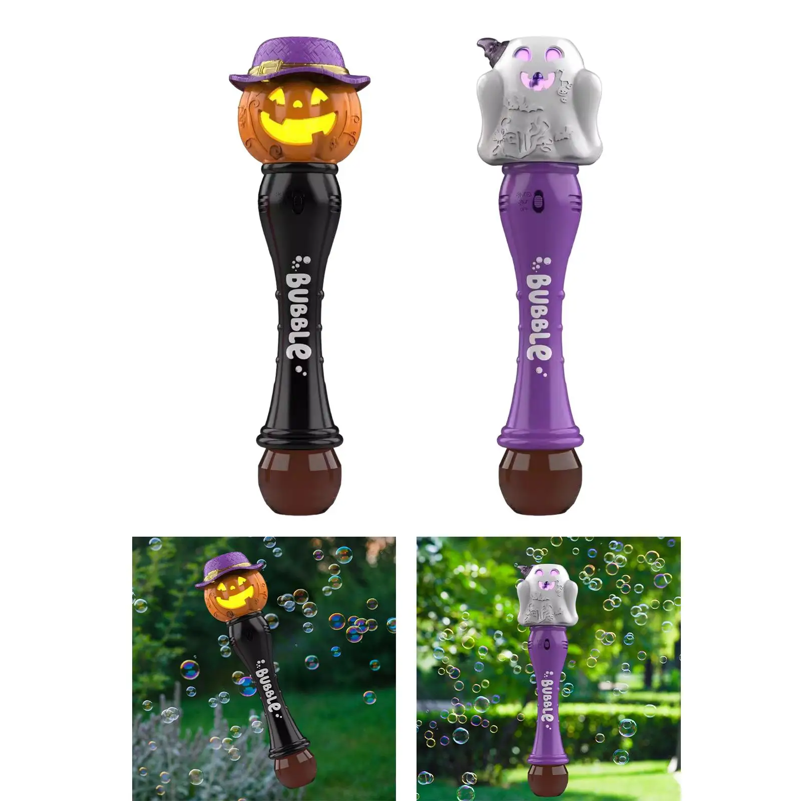 Halloween Bubble Wand with LED & Music Costume Prop Bubble Blower Machine for Kids Boys Girls Toddlers Children Party Favors