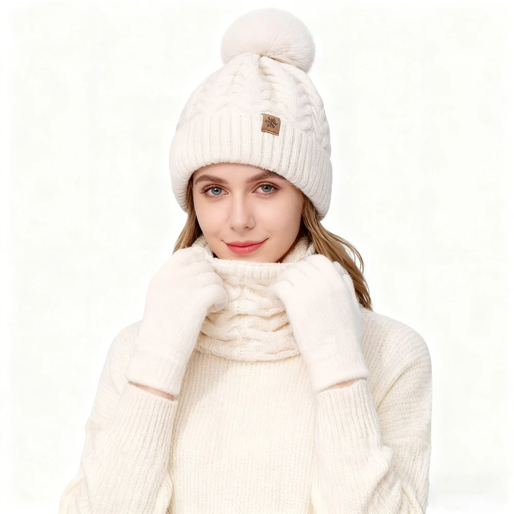 Set de invierno para bebé con gorro de pompón y guantes - imagen 3