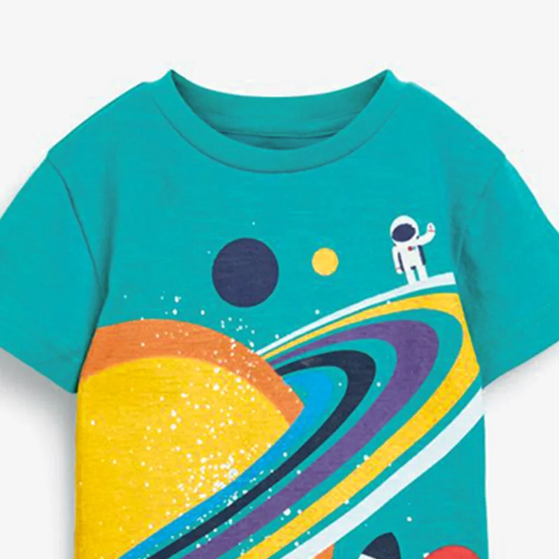 Camisetas de verano para niños, camiseta de manga corta con cuello redondo 100% algodón con estampado de Space Planet, Top informal de moda para niños y niñas - imagen 2