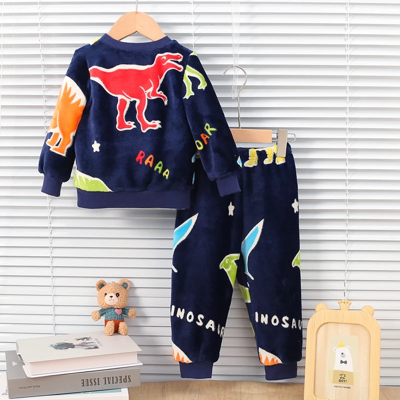 Conjunto de pijama de felpa fluorescente para bebés, ropa de dormir cálida para el hogar, cómodos y accesorios a la moda, para Otoño e Invierno - imagen 2