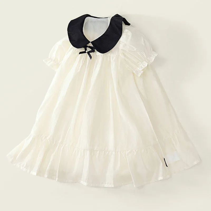 Vestidos de verano para niño niña, moda coreana, cuello Peter Pan, manga corta, algodón, vestido de cumpleaños para bebé, Boutique, ropa para niños B314 - imagen 2
