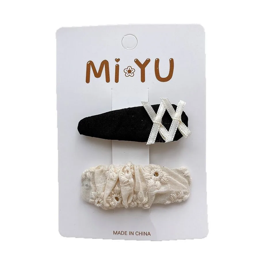 Estilo coreano para niñas, dulce tela de encaje blanco y negro, Clip BB, estilo Ballet, flequillo para niñas, Clip LATERAL, horquilla rota, accesorios para el cabello - imagen 5