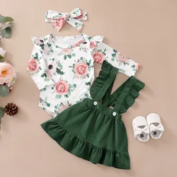 Conjunto recién nacido niña pelele manga larga floral + falda tirantes