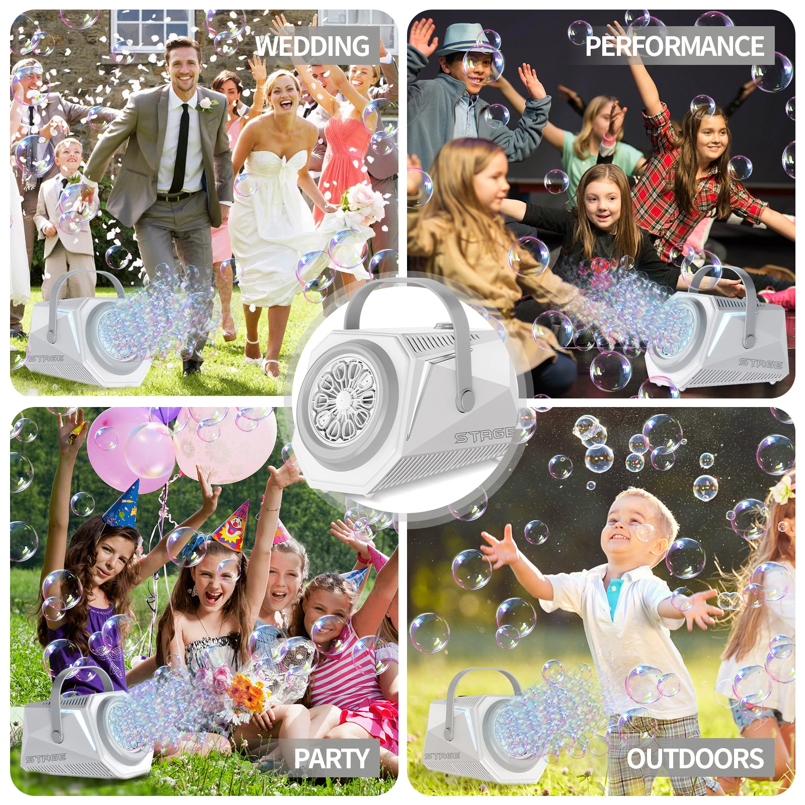 Máquina de burbujas eléctrica, iluminación de escenario, juguete de mano de gran capacidad, soplado automático para fiestas de boda al aire libre, juguetes, juego de Navidad - imagen 5