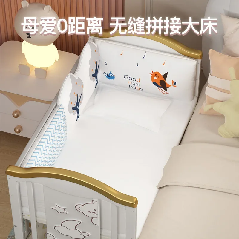 Cuna de bebé de madera maciza, cama grande de empalme, cuna BB multifuncional europea para bebé, cama de bebé recién nacido móvil - imagen 4