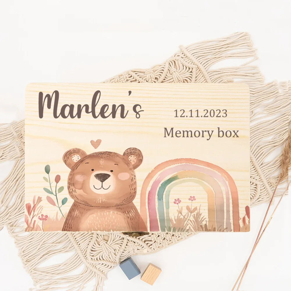 Caja de recuerdos personalizada con animales arcoíris para niños - imagen 5