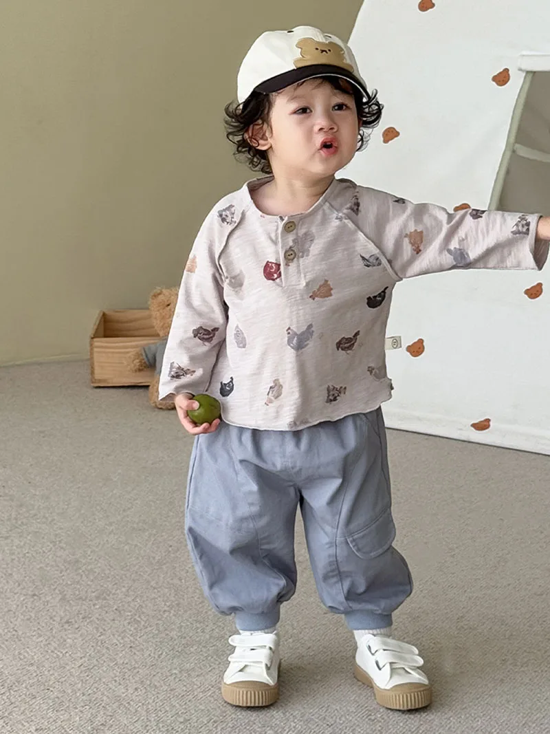 MILANCEL, nueva camiseta de otoño para niños, 9M-5T, perro de dibujos animados, pollo, camisa de fondo para niñas pequeñas, camisetas holgadas dulces con estampado completo para niños - imagen 2