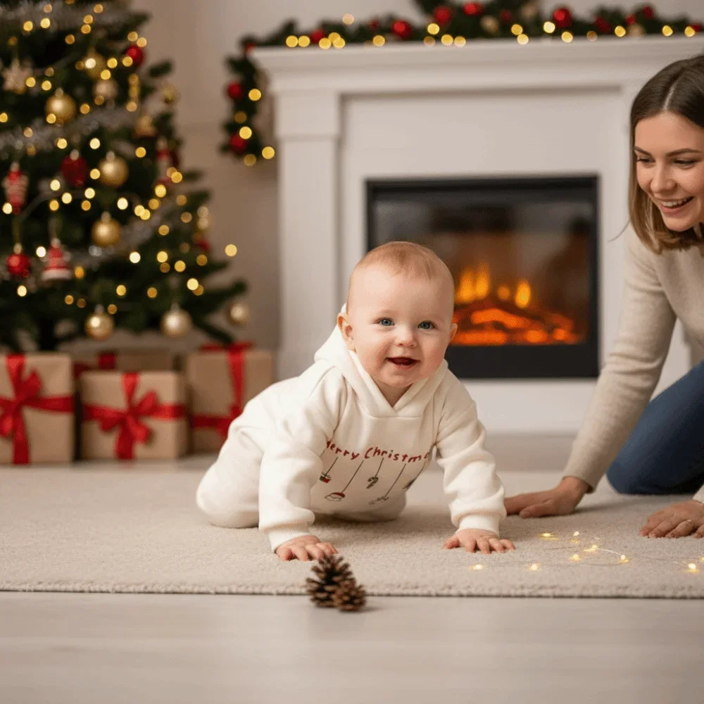 Niños Niñas Letras Estampado Navidad Mameluco Con Capucha Mono Navidad Mono Otoño Invierno - imagen 2