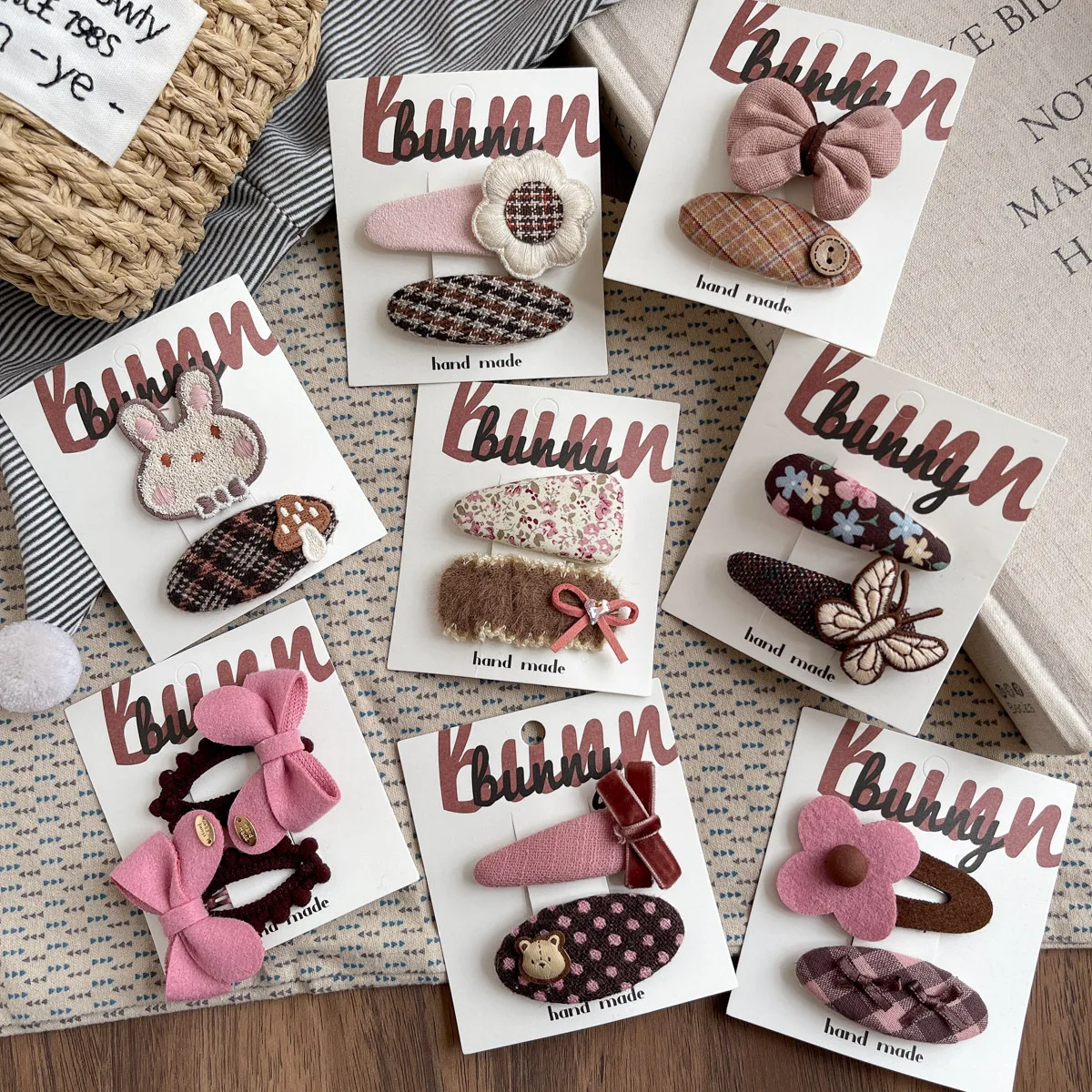 Pinzas de pelo rosa café con lazo y flores para niñas - imagen 2