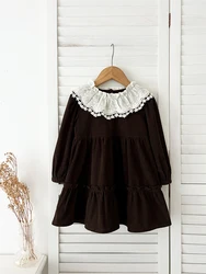 MILANCEL Vestido de pana manga larga con cuello volantes para niña