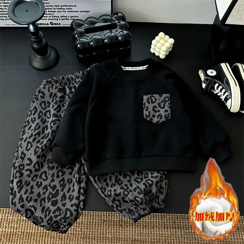 Conjunto de lana de invierno para niñas y niños, tejido cálido