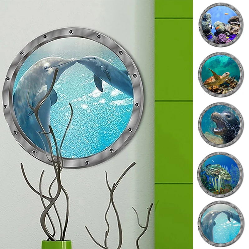 Calcomanías de Pvc para baño, pegatinas de pared de peces subacuáticos, impermeables, tortuga delfín Capybara, decoración de lavadora