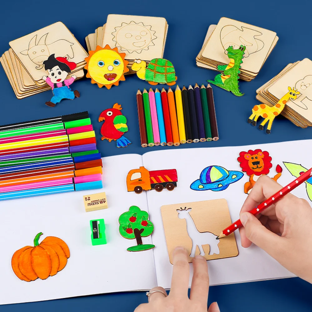 Juguetes Montessori para niños, juguetes de dibujo, plantilla de pintura DIY de madera, plantillas, juguetes educativos de aprendizaje para niños, regalo, 10/20 piezas