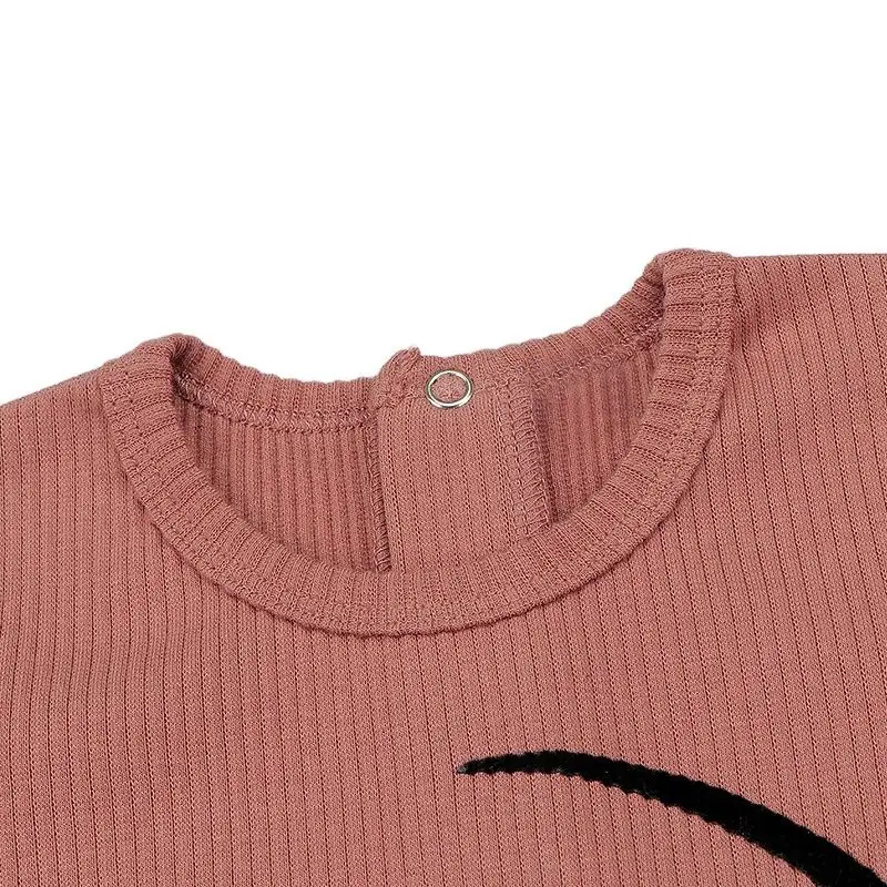 Conjunto de pijama acanalado para niño y niña, ropa de cuello redondo, top y pantalones, invierno, sonrisa flocada, 2 piezas - imagen 5