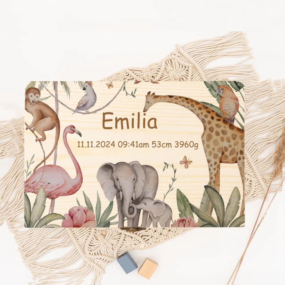 Caja de memoria personalizada con animales de viaje para guardar recuerdos, regalo de bautismo para bebé, cajas de estadísticas de nacimiento para recién nacidos, estuche de cordón umbilical - imagen 4