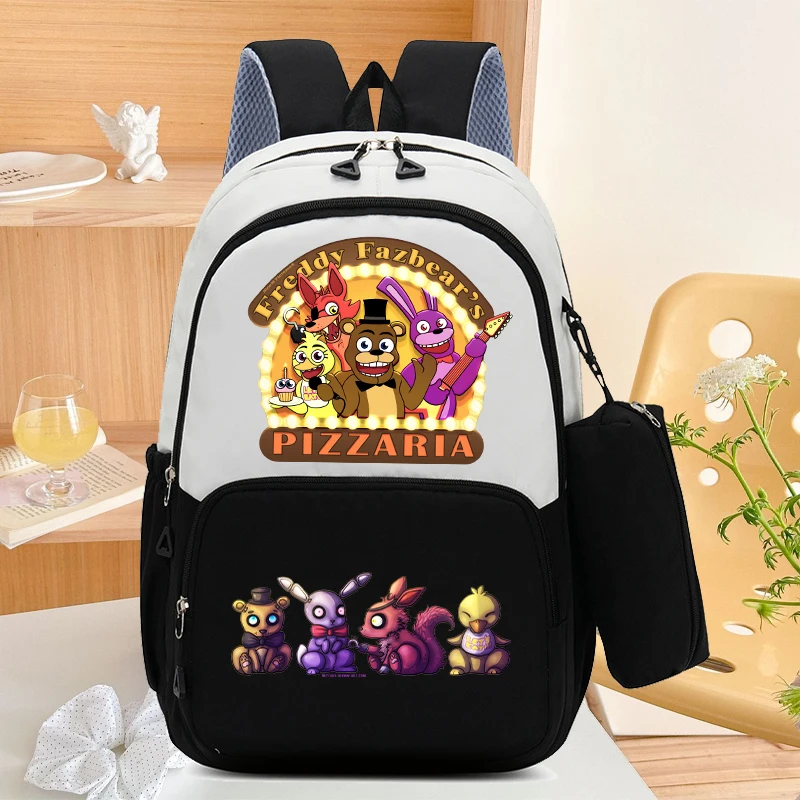 Mochila escolar FNAF de gran capacidad con bolsa para lápices, mochila de dibujos animados de cinco noches en Freddy, bolsas de almacenamiento de papelería para libros para estudiantes, 2 uds. - imagen 4