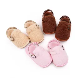 2025 nuevos niños pequeños zapatos de cuna de lana para niñas moda infantil cálido primeros caminantes suela de goma Otoño Invierno zapatos de bebé