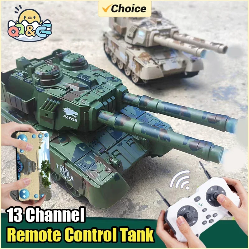 Tanque de Control remoto, camión con orugas RC de 13 canales, coche eléctrico, máquina controlada por aplicación de batalla, juguetes para niños, regalos - imagen 2