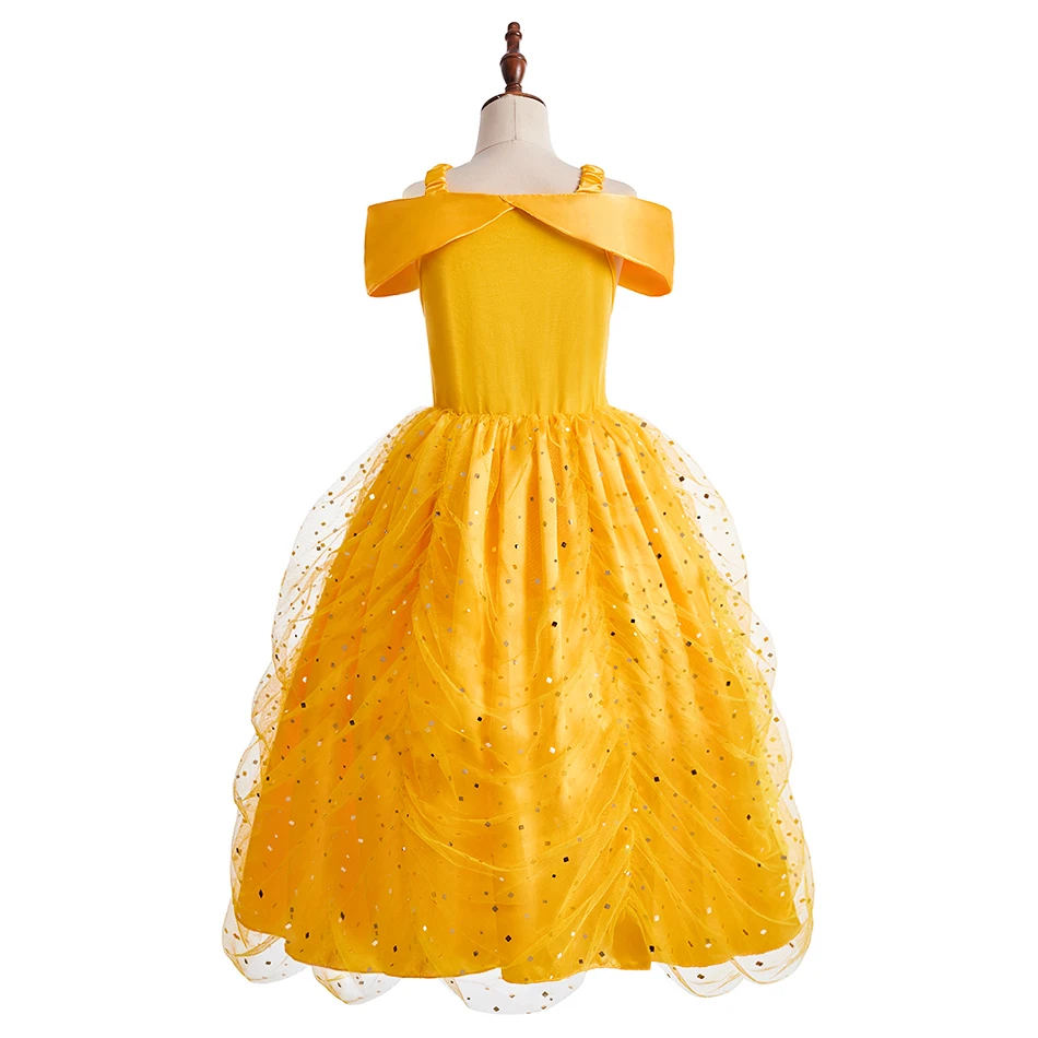 Vestido de Cosplay de Bella amarilla para niña, disfraz de princesa para niños, ropa de fiesta de actuación de cumpleaños y Carnaval de Halloween - imagen 4
