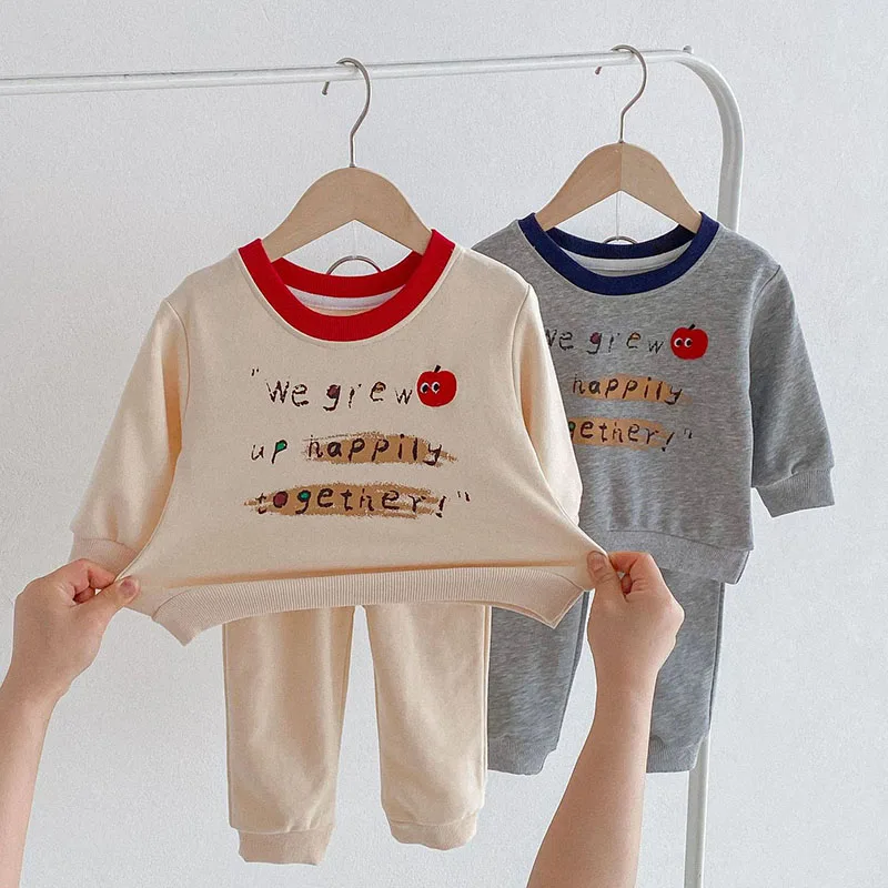 Milangel-Conjunto de ropa deportiva para niños y niñas, Sudadera con capucha y pantalones informales con estampado de manzana y letras, 2 piezas, Otoño, novedad de 2024 - imagen 5