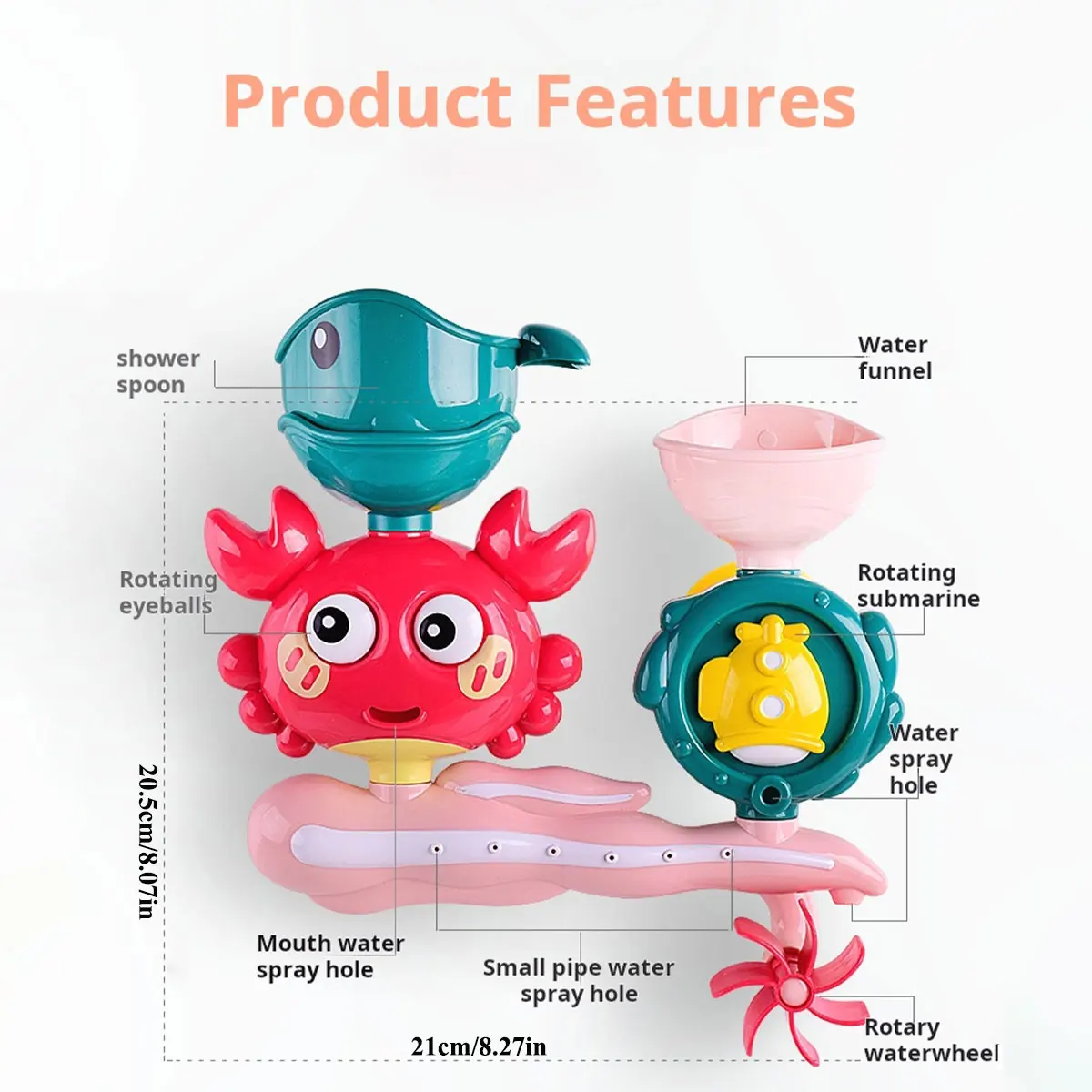 Juguete de baño de agua para bebé, juego en rueda de agua de cangrejo, pistola de agua de flores para niños, diversión en la bañera de ducha con ventosa en la pared, regalo para niños - imagen 2