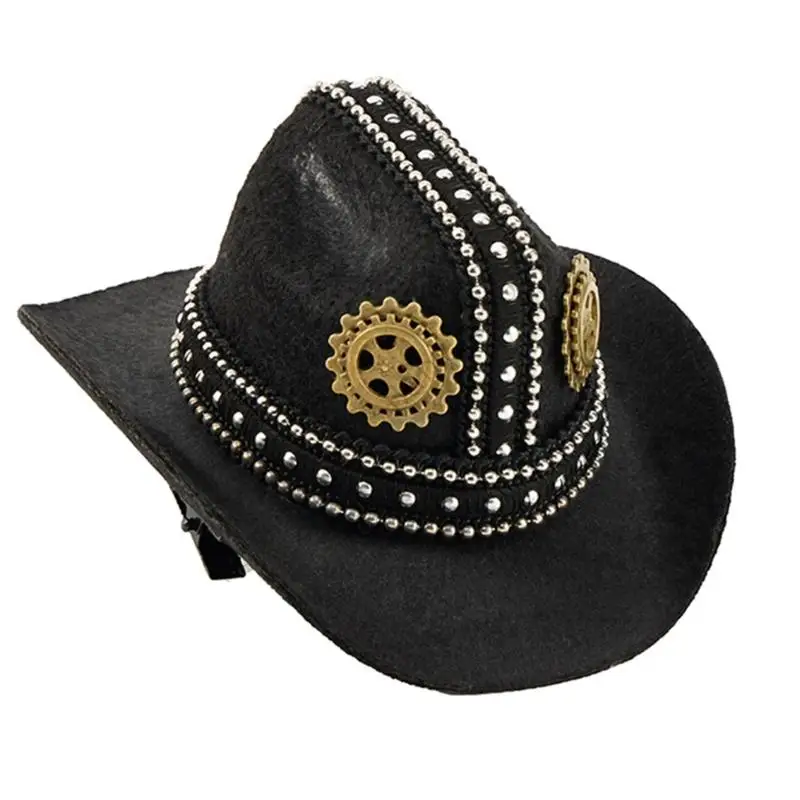 Detalle de remaches del sombrero steampunk