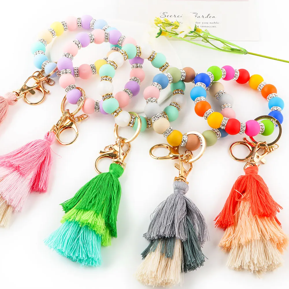 Kivoct-pulsera con cuentas de silicona para hombre y mujer, brazalete con borlas, llavero para teléfono, mochila de coche, colgante, regalo de joyería, 1 unidad, nuevo - imagen 2